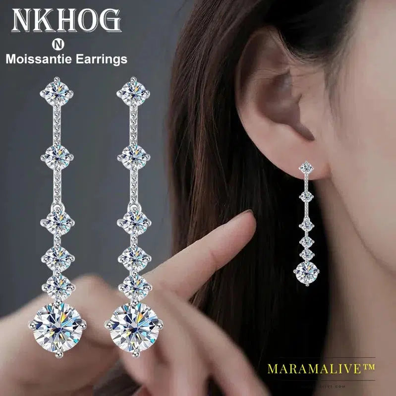 Moissanite Dangle Earrings For Women 3ct a Pair D Color VVS1 Diamond Long Tassel Ear Drops 925 Sterling Silver Fine Jewelry Gift