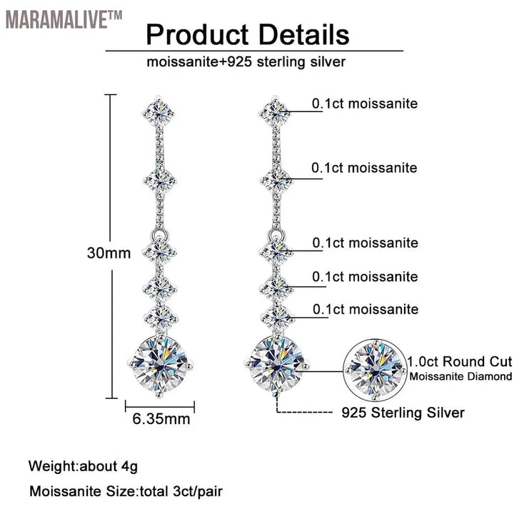 Moissanite Dangle Earrings For Women 925 Sterling Silver Original Long Tassel Ear Drops Engagement Wedding Jewelry