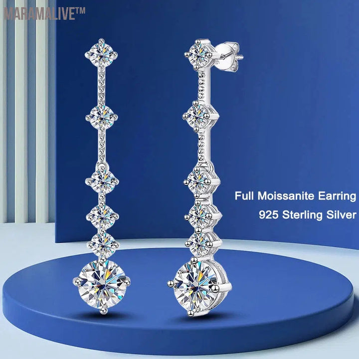 Moissanite Dangle Earrings For Women 925 Sterling Silver Original Long Tassel Ear Drops Engagement Wedding Jewelry