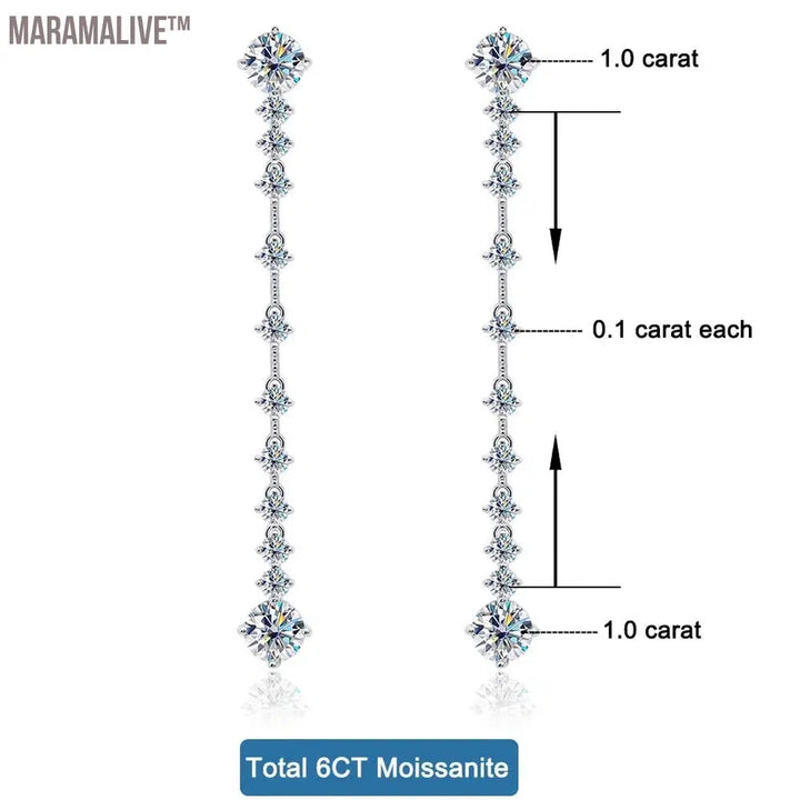 Moissanite Dangle Earrings For Women 925 Sterling Silver Original Long Tassel Ear Drops Engagement Wedding Jewelry