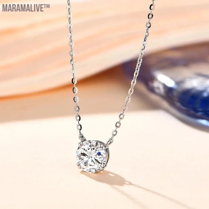 Moissanite Diamond 6.5mm 1CT Necklace For Woman Pendant 925 Silver Necklace For Women Chains Party Bridal Fine Jewelry