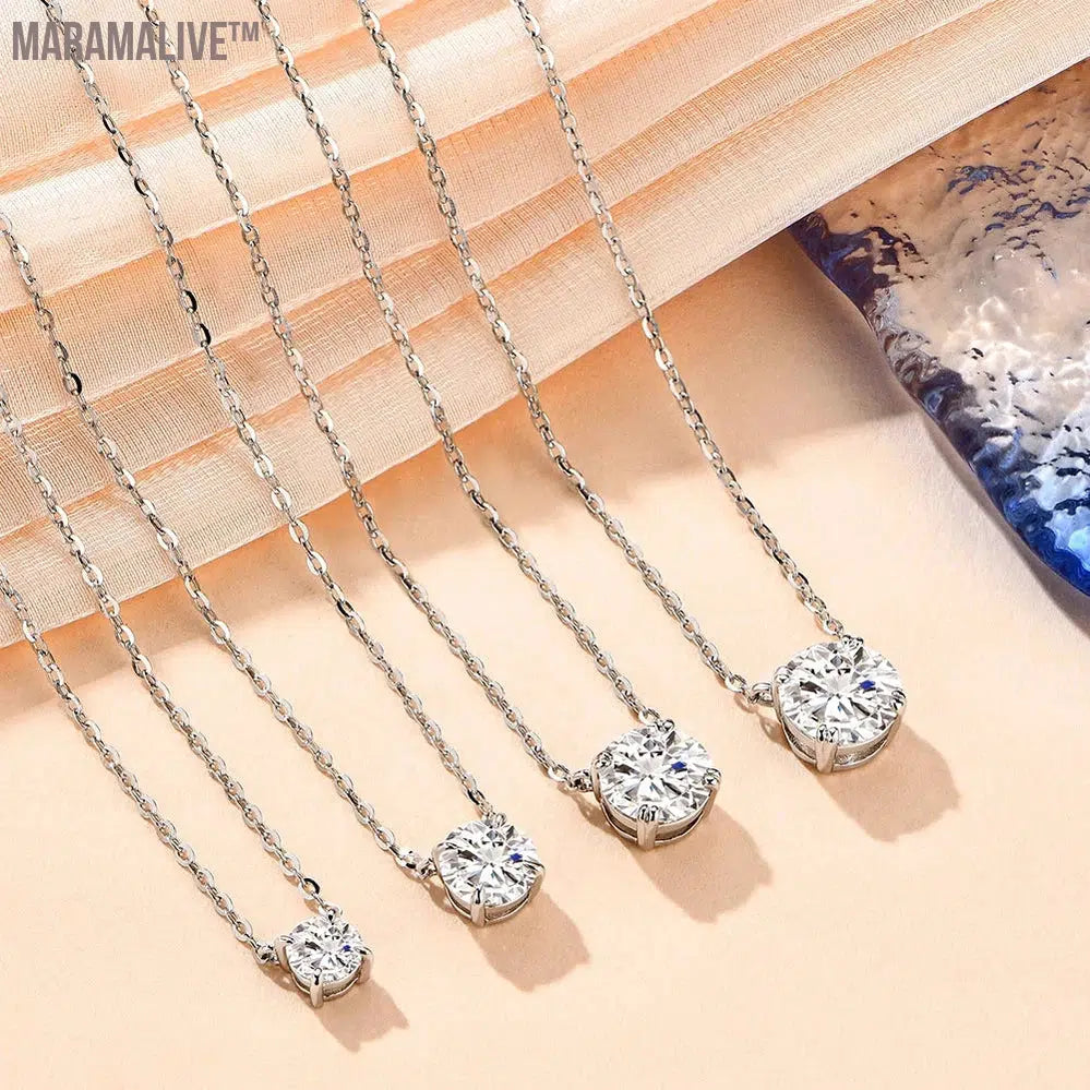 Moissanite Diamond 6.5mm 1CT Necklace For Woman Pendant 925 Silver Necklace For Women Chains Party Bridal Fine Jewelry