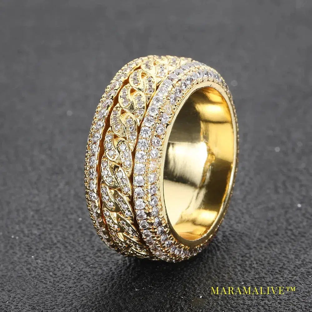 Moissanite Diamond Shape Cuban Rings For Men S925 Sterling Silver Gold Rings 3 Layers Hip Hop Goregous Sparkling Jewelry