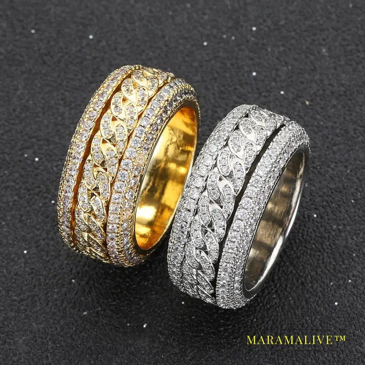 Moissanite Diamond Shape Cuban Rings For Men S925 Sterling Silver Gold Rings 3 Layers Hip Hop Goregous Sparkling Jewelry