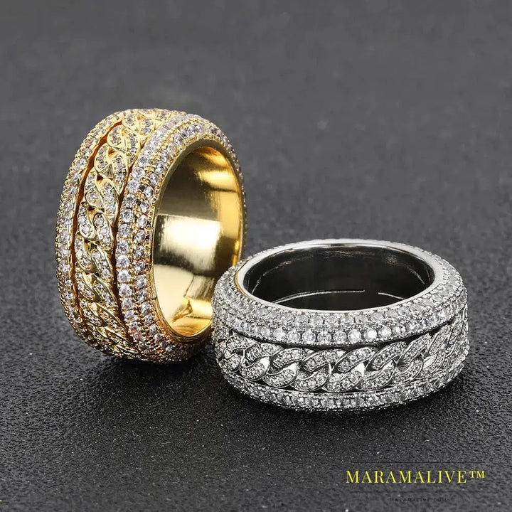 Moissanite Diamond Shape Cuban Rings For Men S925 Sterling Silver Gold Rings 3 Layers Hip Hop Goregous Sparkling Jewelry