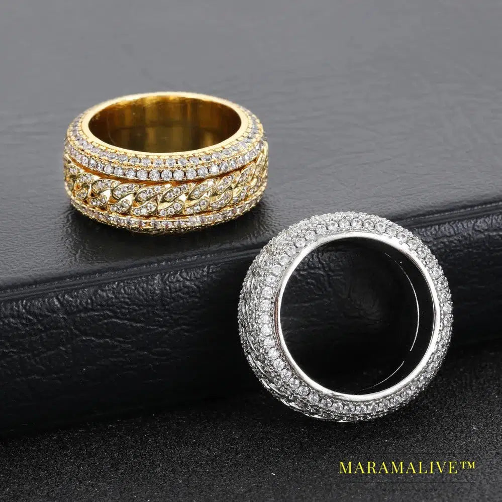 Moissanite Diamond Shape Cuban Rings For Men S925 Sterling Silver Gold Rings 3 Layers Hip Hop Goregous Sparkling Jewelry