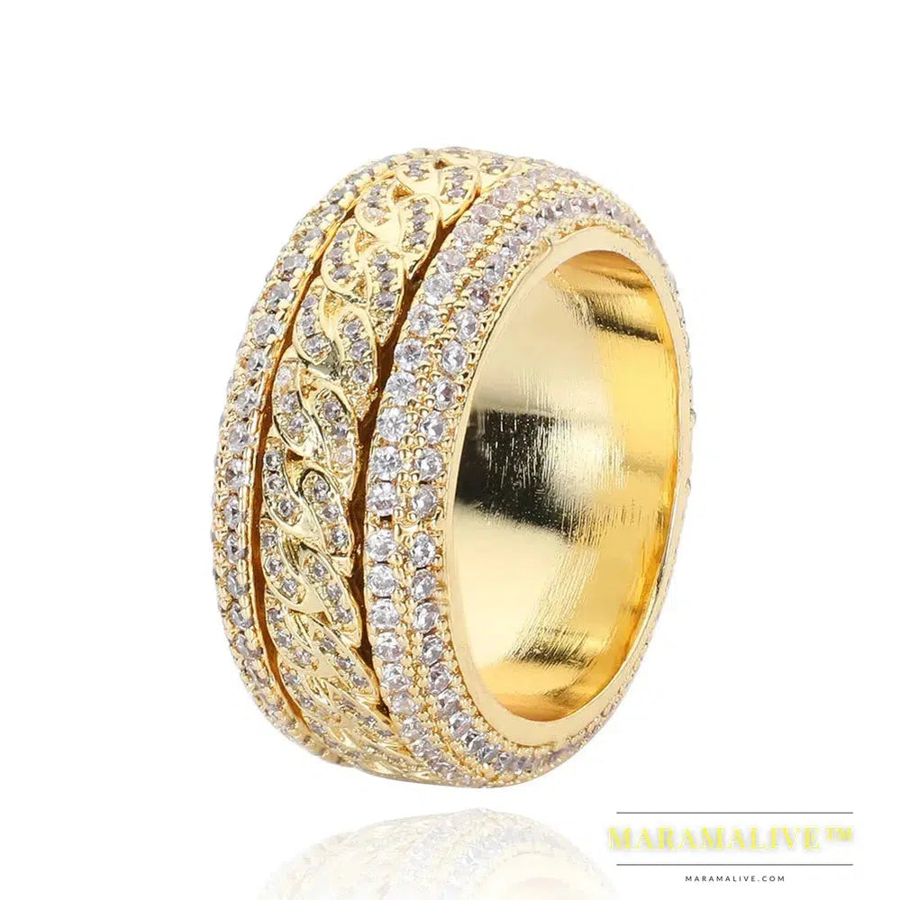 Moissanite Diamond Shape Cuban Rings For Men S925 Sterling Silver Gold Rings 3 Layers Hip Hop Goregous Sparkling Jewelry