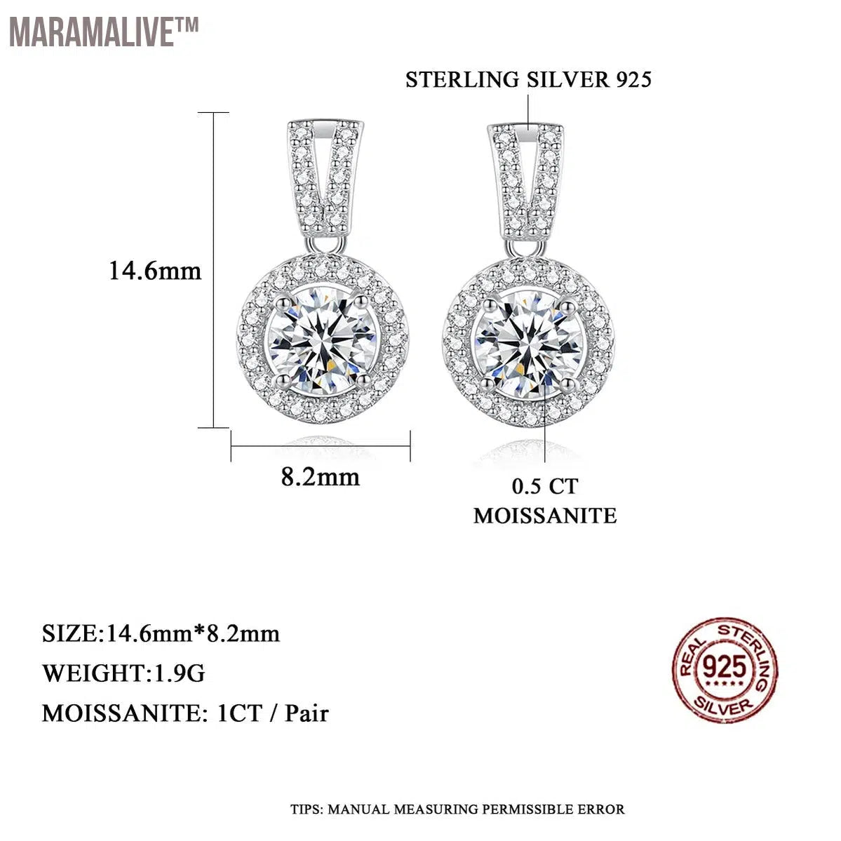 Moissanite Drop Earrings 925 Silver Women Luxury Real GRA I Ct Bridal Wedding Engagement Earing Fine Jewelry Free Shipping