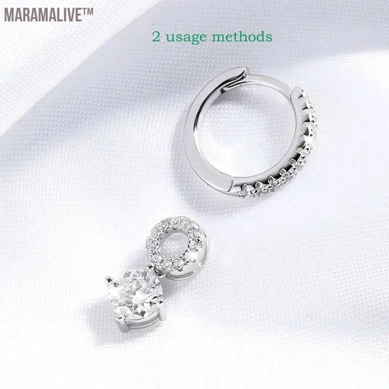 Moissanite Drop Earrings: White Gold Plated for Women