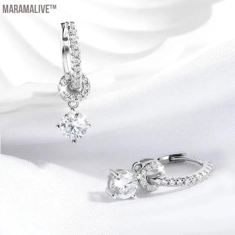 Moissanite Drop Earrings: White Gold Plated for Women