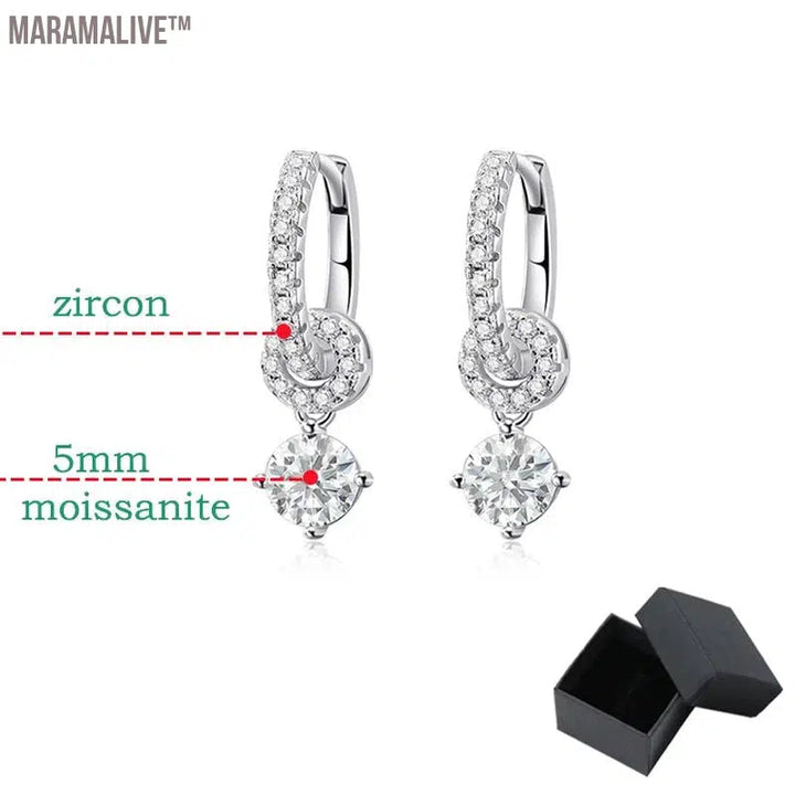 Moissanite Drop Earrings: White Gold Plated for Women