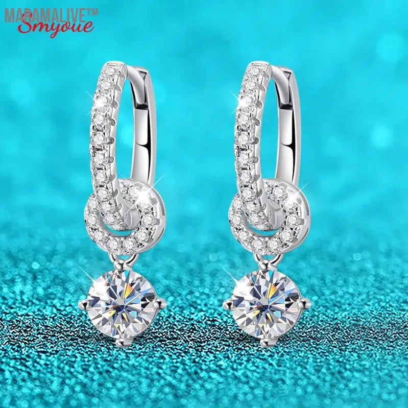 Moissanite Drop Earrings: White Gold Plated for Women