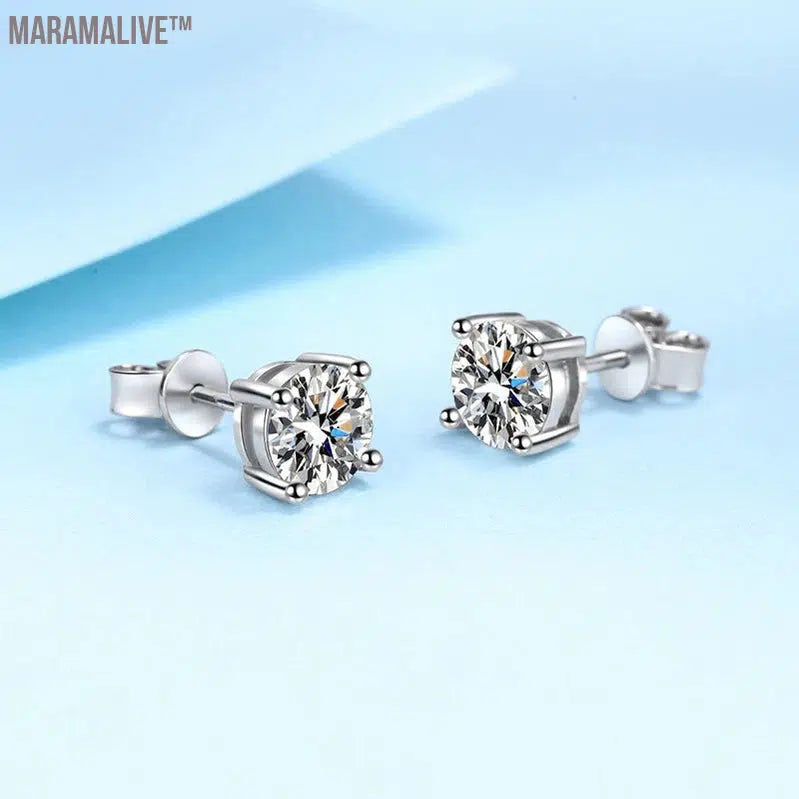 Moissanite Earrings For Women 100% 925 Sterling Silver with White Gold Plated Wedding Jewelry