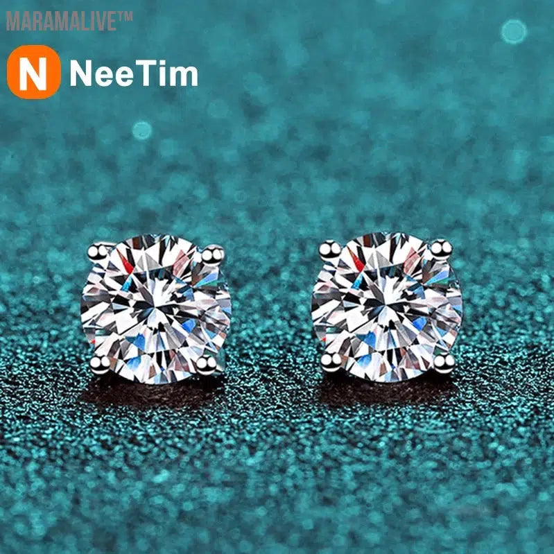 Moissanite Earrings For Women 100% 925 Sterling Silver with White Gold Plated Wedding Jewelry