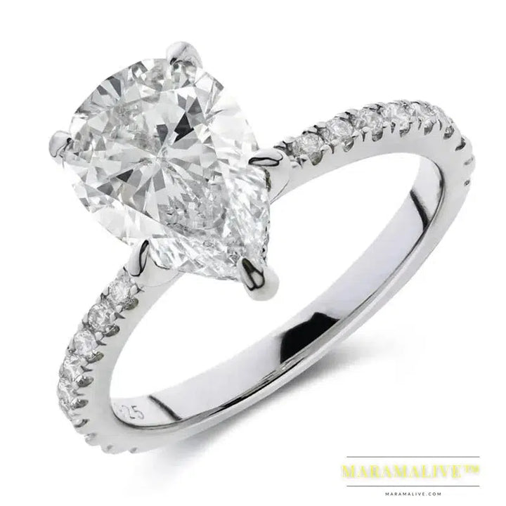 Moissanite Engagement Ring For Women Pear Shaped 2 Carat D Color Genuine 925 Sterling Silver Wedding Promise Gifts