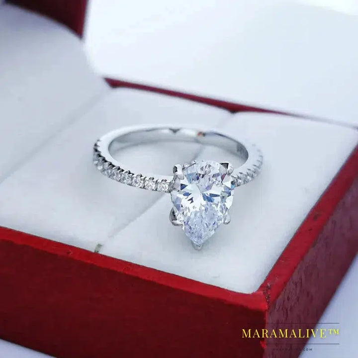 Moissanite Engagement Ring For Women Pear Shaped 2 Carat D Color Genuine 925 Sterling Silver Wedding Promise Gifts