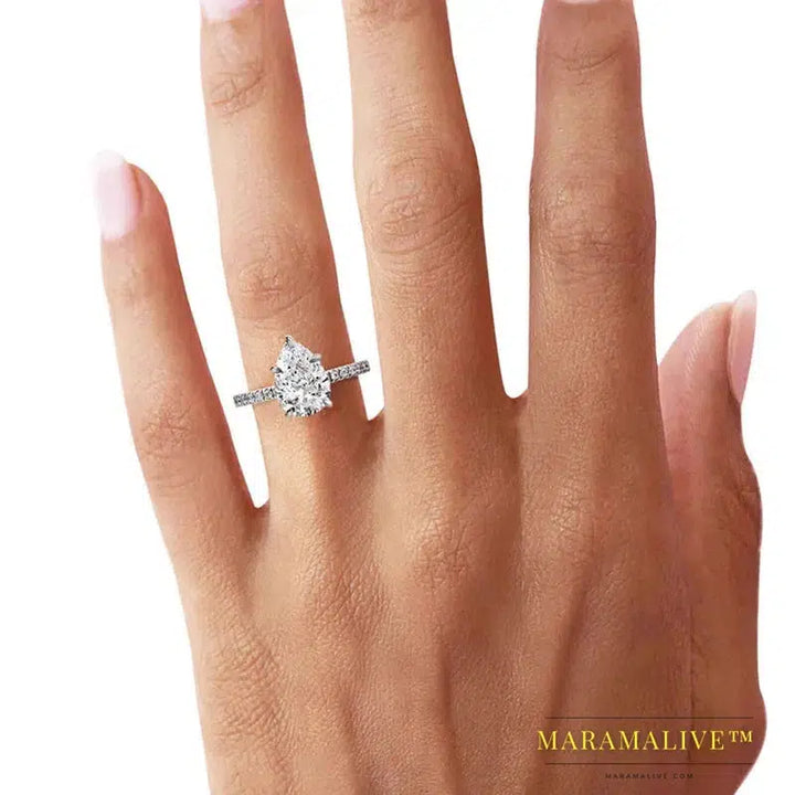 Moissanite Engagement Ring For Women Pear Shaped 2 Carat D Color Genuine 925 Sterling Silver Wedding Promise Gifts