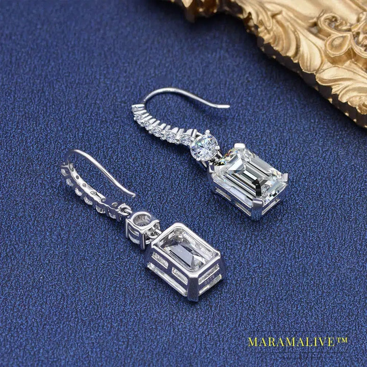 Moissanite Gemstone White Gold Drop Dangle Hook Earrings Fine Jewelry Gift