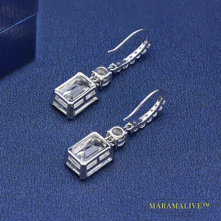 Moissanite Gemstone White Gold Drop Dangle Hook Earrings Fine Jewelry Gift