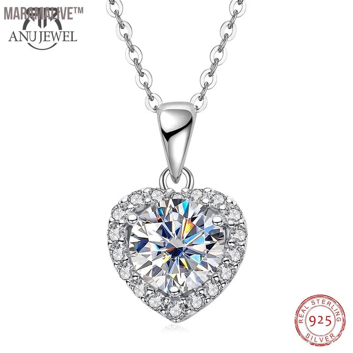 Moissanite Heart Pendant Necklace Sterling Silver Bridal Jewelry