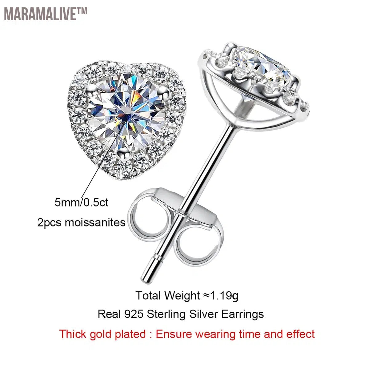 Moissanite Heart Stud Earrings in Sterling Silver Gift for Her