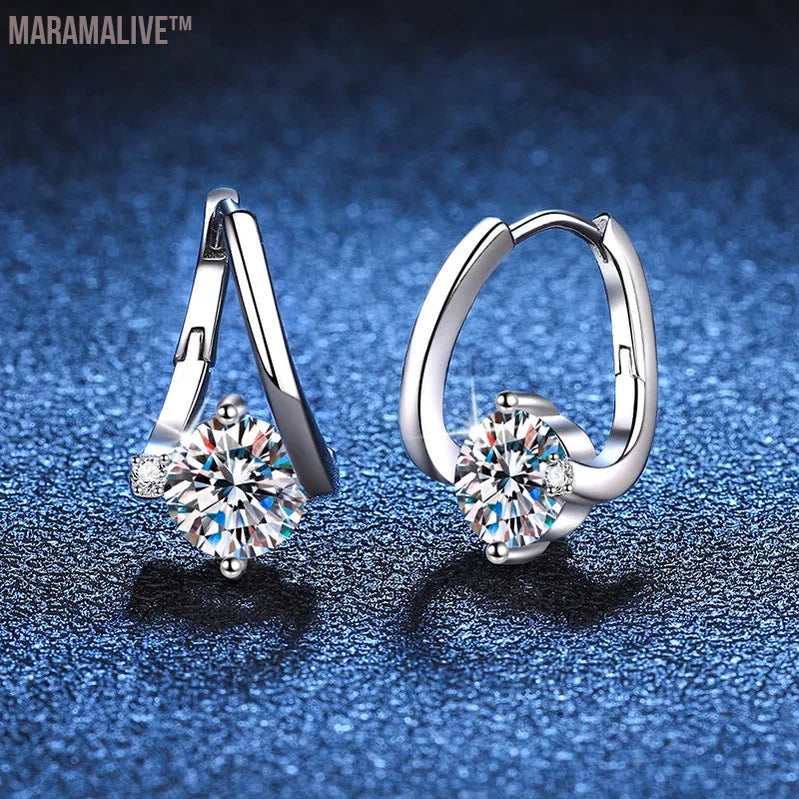 Moissanite Hoop Earrings For Women Party S925 Sterling Silver Diamond Earring