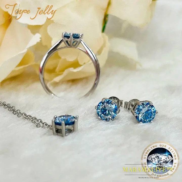 Moissanite Jewelry Set With 1CT D Color VVS 3EX moissanite stone pass diamond test Wedding Luxury Fine Jewelry gift