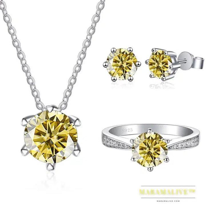 Moissanite Jewelry Set With 1CT D Color VVS 3EX moissanite stone pass diamond test Wedding Luxury Fine Jewelry gift