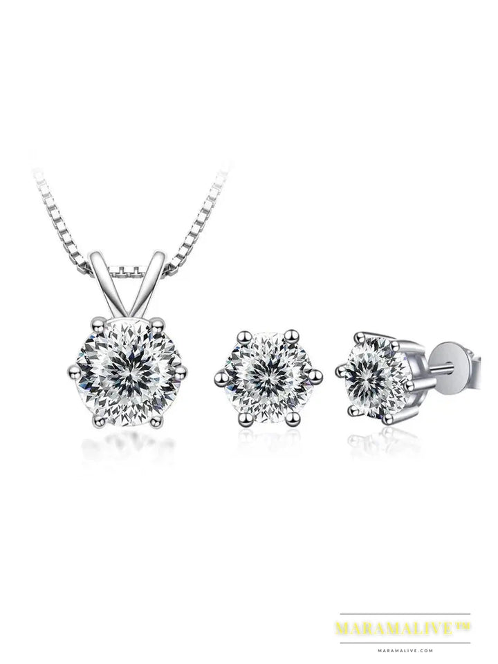 Moissanite Jewelry Set with GRA Sterling Silver 925 Necklace Earrings Wedding Fine Jewelry Pass Diamond Tester