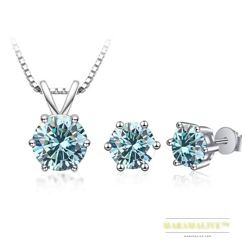 Moissanite Jewelry Set with GRA Sterling Silver 925 Necklace Earrings Wedding Fine Jewelry Pass Diamond Tester