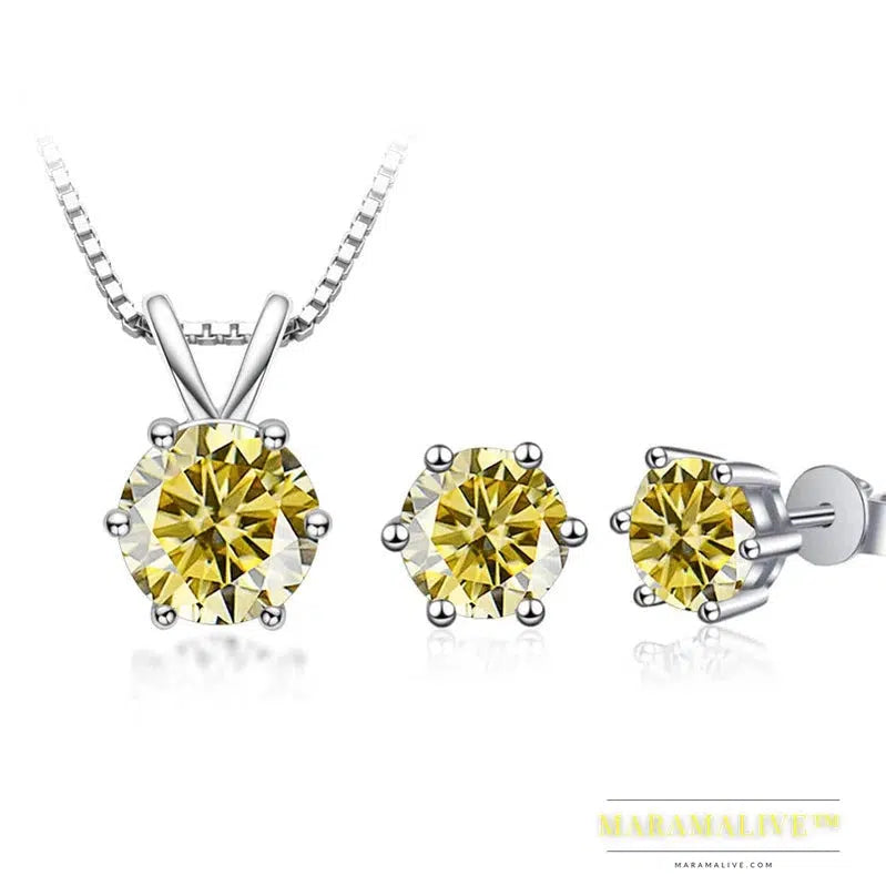 Moissanite Jewelry Set with GRA Sterling Silver 925 Necklace Earrings Wedding Fine Jewelry Pass Diamond Tester