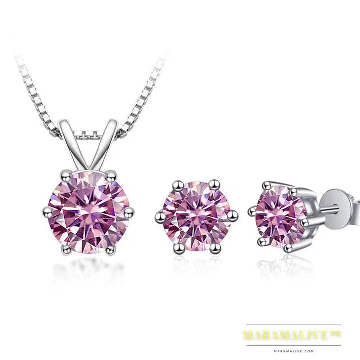 Moissanite Jewelry Set with GRA Sterling Silver 925 Necklace Earrings Wedding Fine Jewelry Pass Diamond Tester