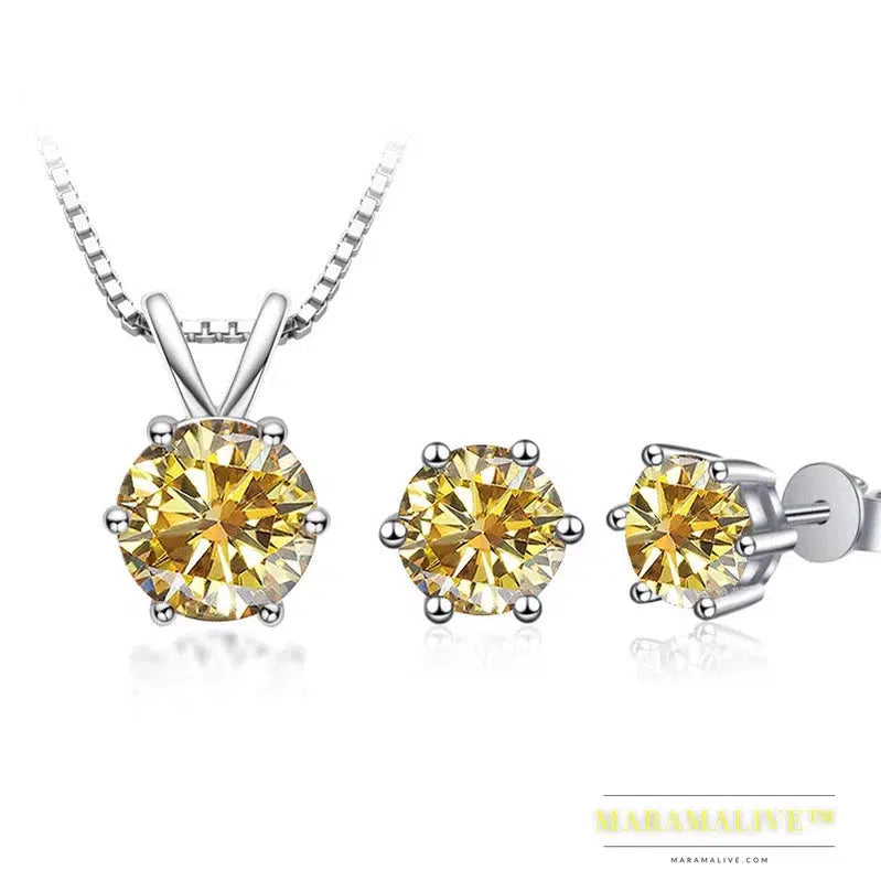 Moissanite Jewelry Set with GRA Sterling Silver 925 Necklace Earrings Wedding Fine Jewelry Pass Diamond Tester