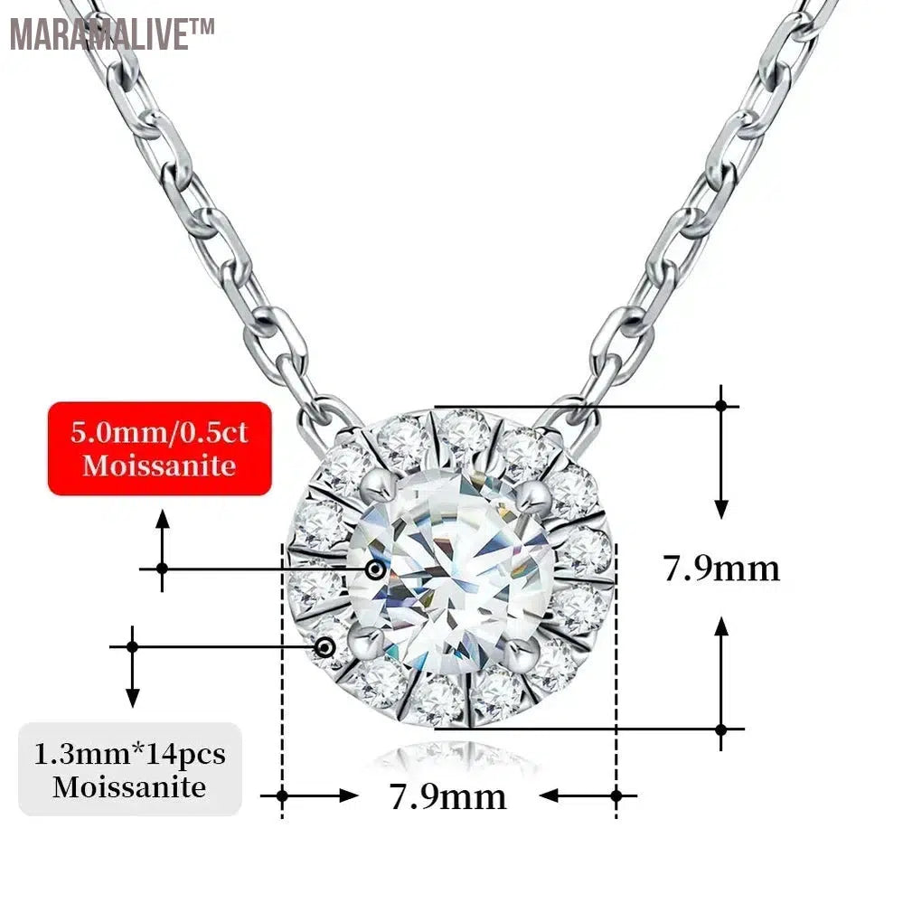 Moissanite Necklace 0.5ct/1ct D Color Round Cut Pendant 18K White Gold Plated Adjustable 925 Sterling Silver Fine Jewelry