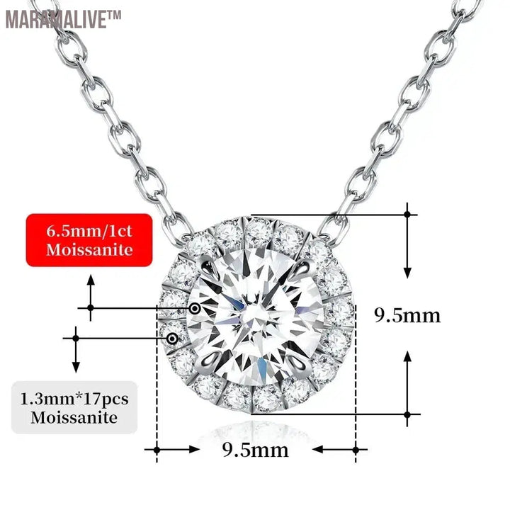 Moissanite Necklace 0.5ct/1ct D Color Round Cut Pendant 18K White Gold Plated Adjustable 925 Sterling Silver Fine Jewelry