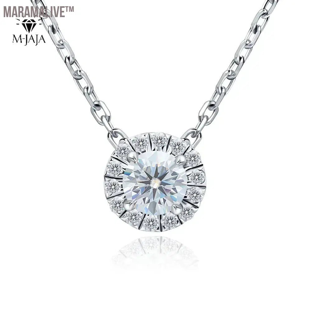 Moissanite Necklace 0.5ct/1ct D Color Round Cut Pendant 18K White Gold Plated Adjustable 925 Sterling Silver Fine Jewelry