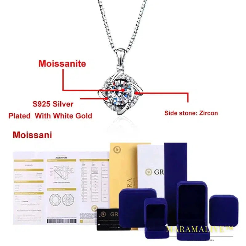 Moissanite Necklace for Women 925 Sterling Sliver Plated 18k White Gold Pendant Wedding Party Jewelry with Certificates