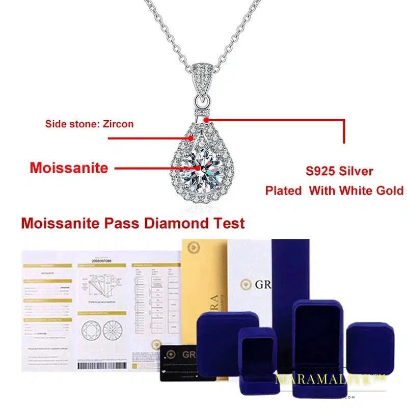 Moissanite Pendant For Women Diamond Necklace 925 Sterling Sliver Plated 18k White Gold Wedding Fine Jewelry for Girl