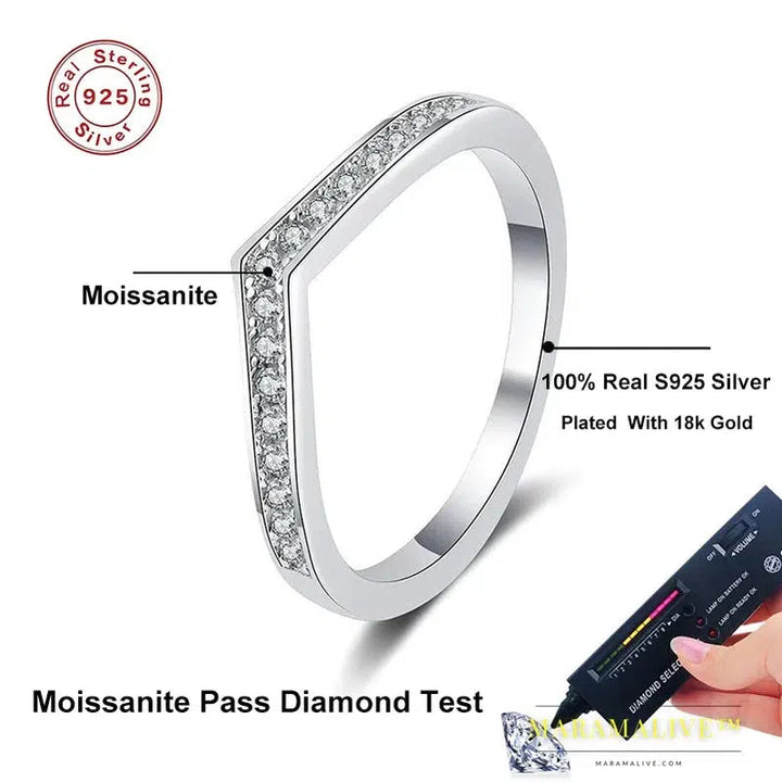 Moissanite Ring 925 Sterling Silver with White Gold Plated Full Diamond Band Engagement Wedding Bridal Rings for Women