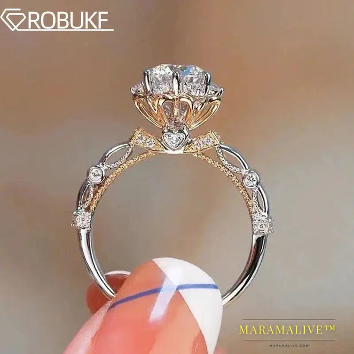 Moissanite Ring For Women 18K Plated 1CT D Color Wedding Band Rose Gold Engagement Jewelry S925 Silver Rings Original Certified