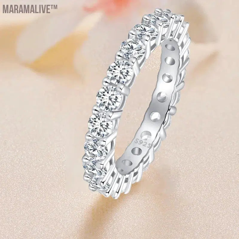 Moissanite Ring Full Eternity Band for Women 925 Sterling Silver Diamond Wedding Engagement Ring