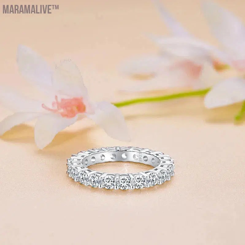 Moissanite Ring Full Eternity Band for Women 925 Sterling Silver Diamond Wedding Engagement Ring