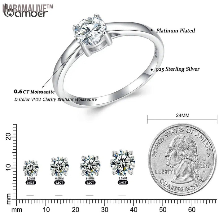 Moissanite Ring Round Moissanite Diamond for Women 925 Sterling Silver Engagement Wedding Band MSR005