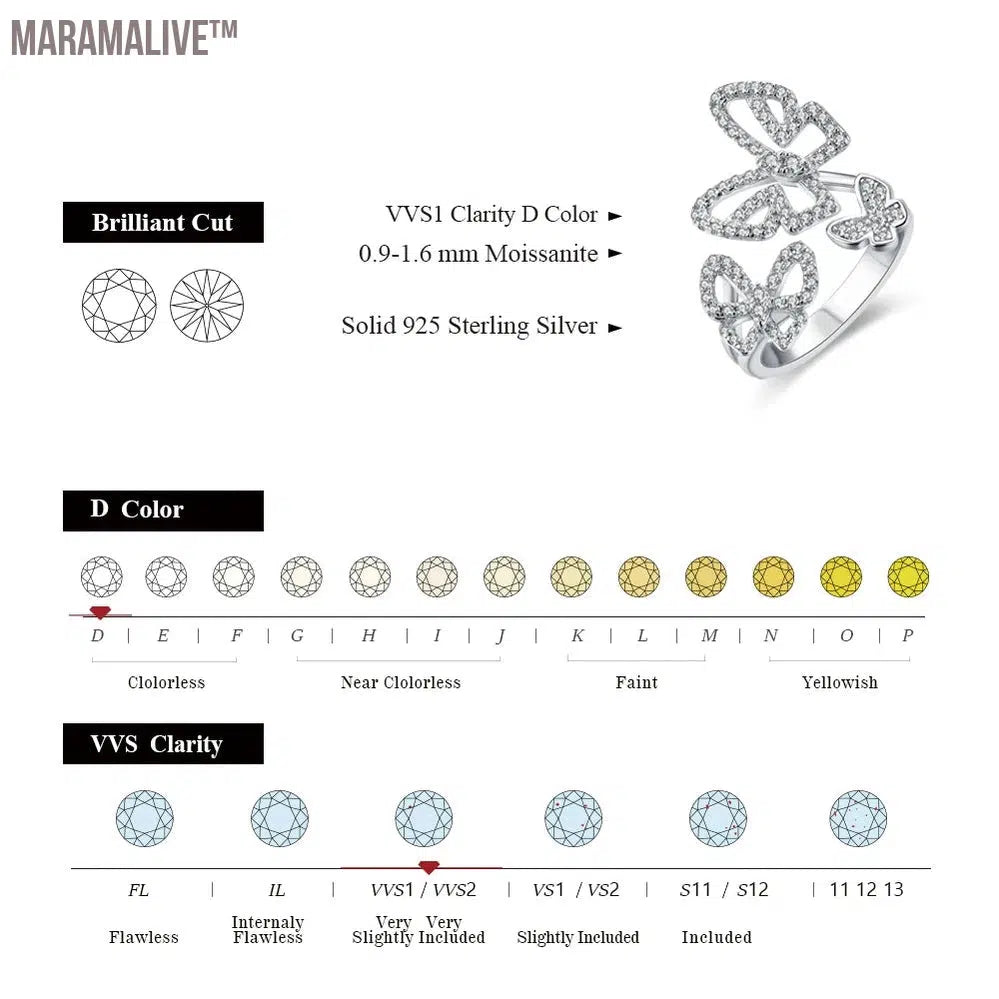 Moissanite Ring for Women Pass Test Christmas Butterfly Rings 925 Sterling Silver Wedding Fine Jewelry for Women's Gift