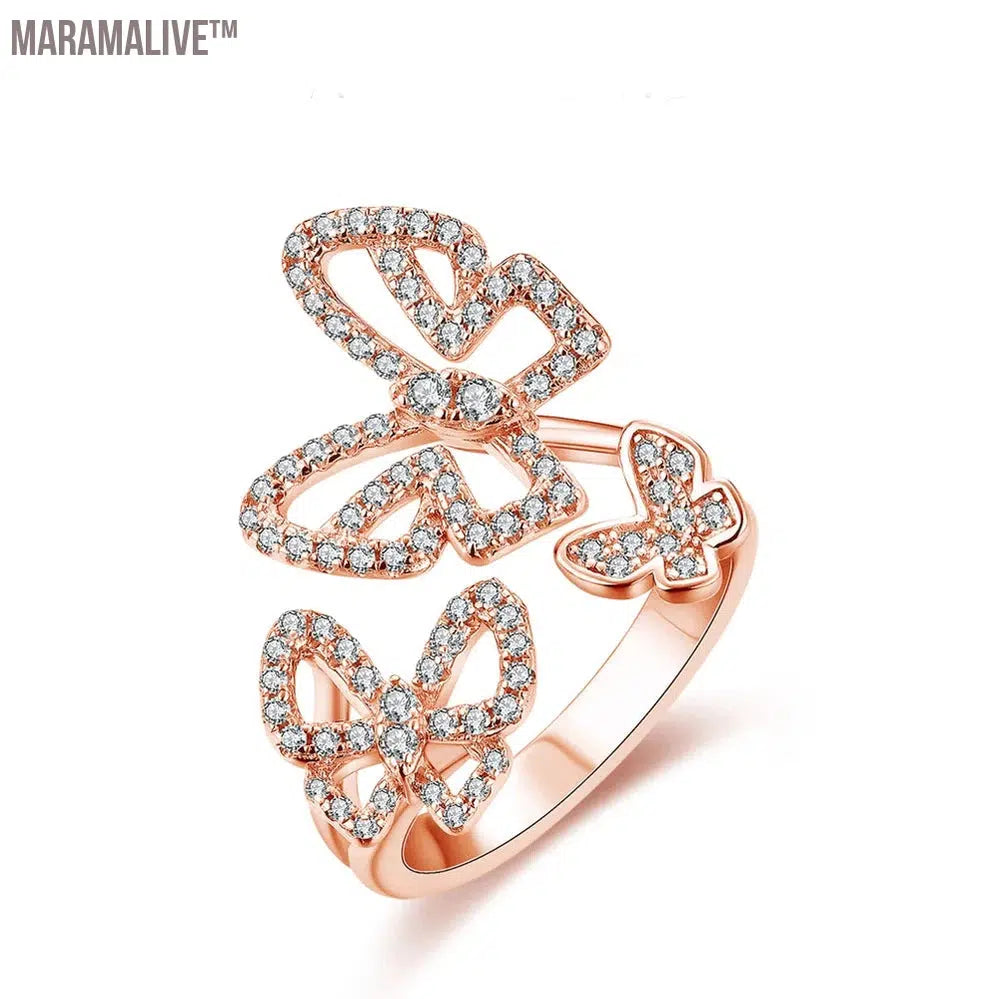 Moissanite Ring for Women Pass Test Christmas Butterfly Rings 925 Sterling Silver Wedding Fine Jewelry for Women's Gift