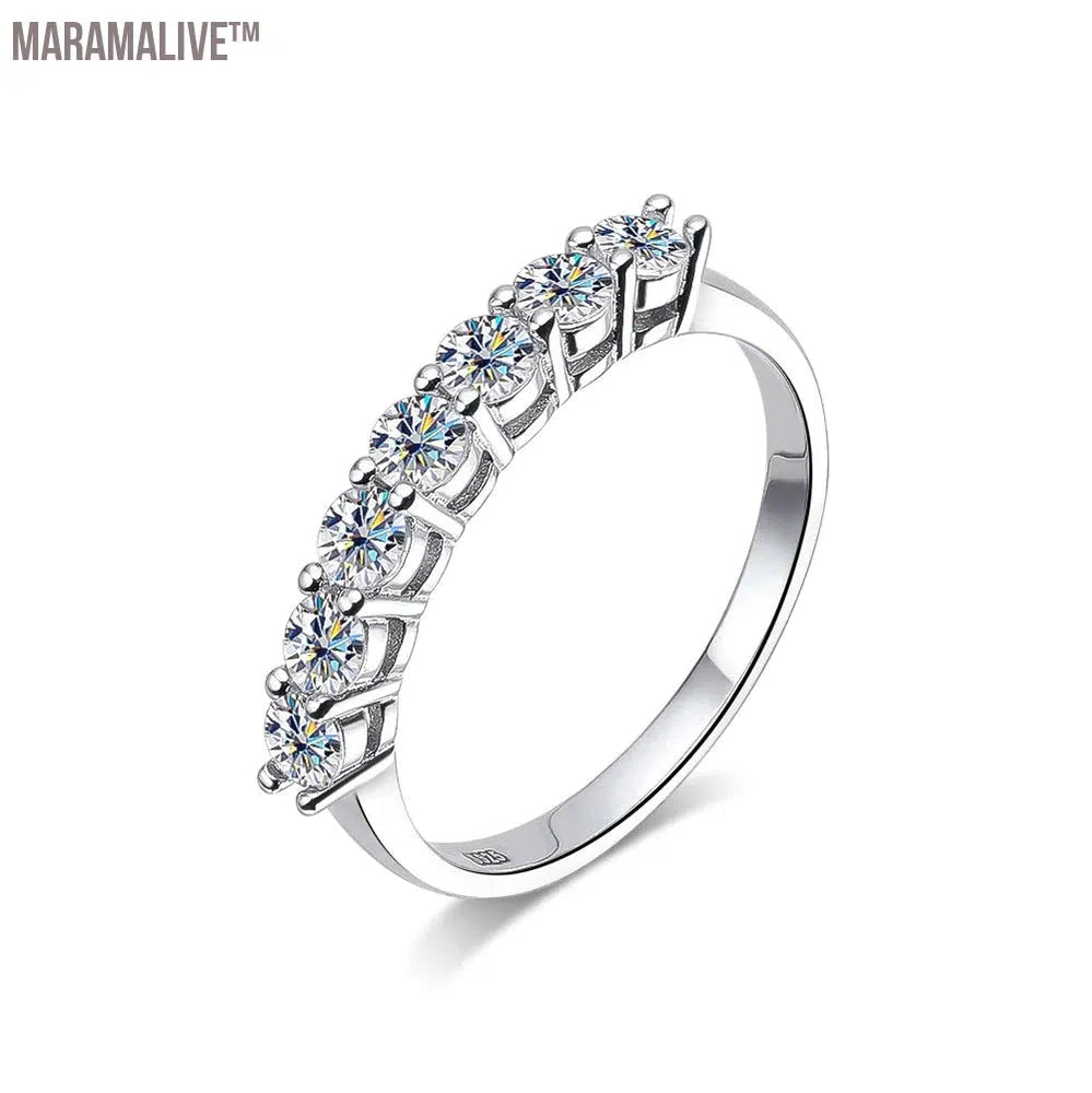 Moissanite Ring s925 Sterling Sliver Plated 18k White Gold Eternity Band Wedding Engagement Rings For Women