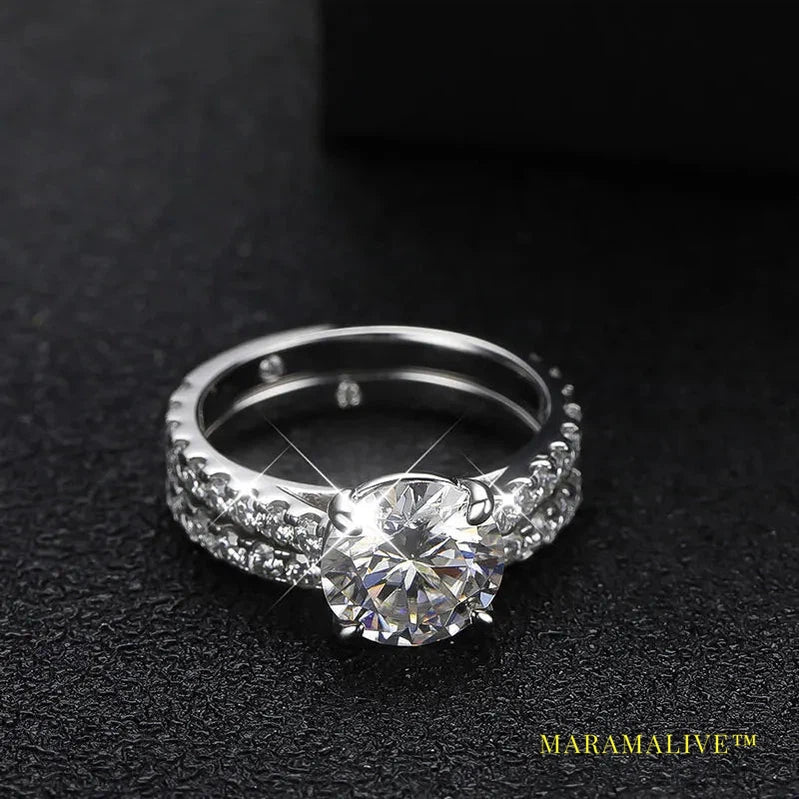 Moissanite Rings for women Sparkling Diamond Bridal Sets with GRA s925 Sterling Sliver Plated 18k Eternity Band