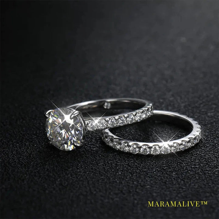 Moissanite Rings for women Sparkling Diamond Bridal Sets with GRA s925 Sterling Sliver Plated 18k Eternity Band