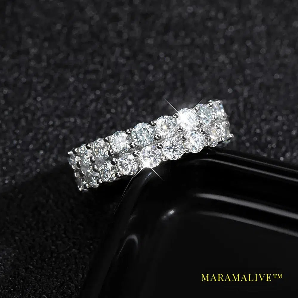 Moissanite Rings for women man Trendy Party HipHop Jewelry GRA Certified 925 Sliver Double Row Eternity Band