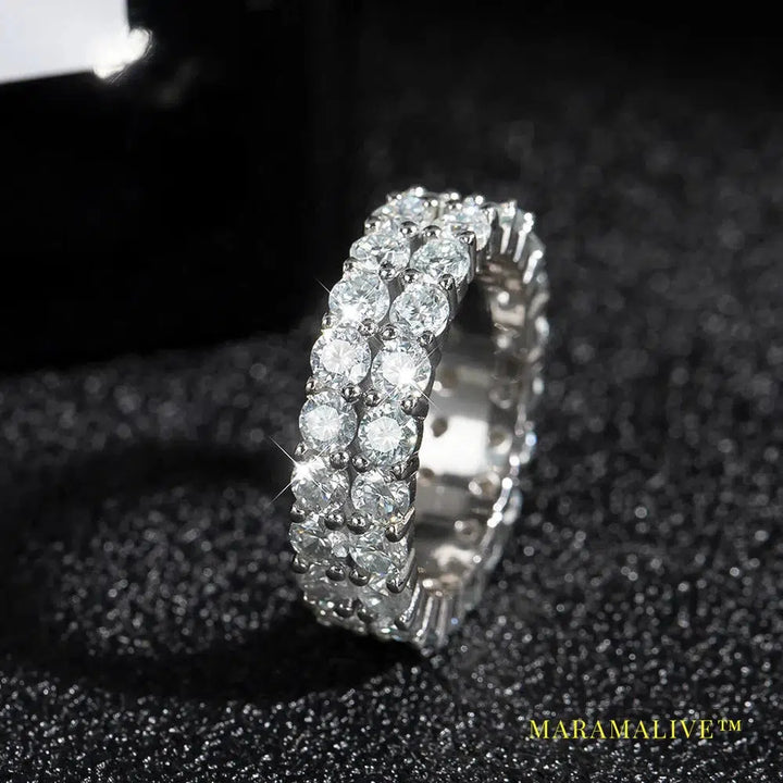 Moissanite Rings for women man Trendy Party HipHop Jewelry GRA Certified 925 Sliver Double Row Eternity Band